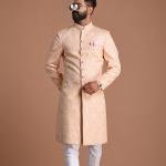 Lucknowi Chikankari Embroidered Peach Color Sherwani | Elegant Ethnic Wear | Jaipurio